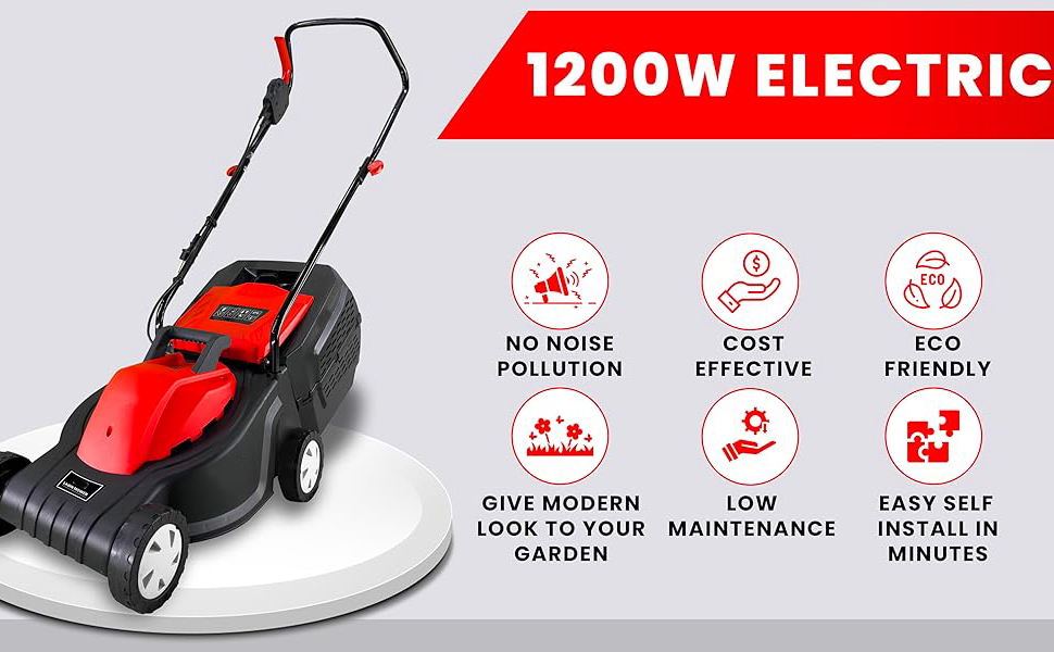 BKR® 12-Inch Electric Lawn Mower | 1200-Watt Powerful Motor | Adjustable Cutting Height | 25L Grass Collector | Made in India | Eco-Friendly Lawn Care Equipment LG0861 detail 2