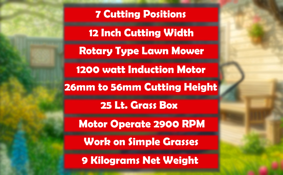 BKR® 12-Inch Electric Lawn Mower | 1200-Watt Powerful Motor | Adjustable Cutting Height | 25L Grass Collector | Made in India | Eco-Friendly Lawn Care Equipment LG0861 detail 3