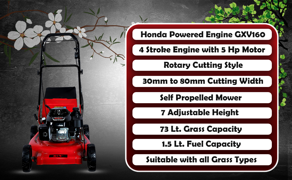 BKR® Heavy Duty Self-Propelled Lawn Mower 18" with GXV160 5 HP 4-Stroke Engine - 7 Adjustable Heights & 60L Grass Collector- LG0725 detail 2