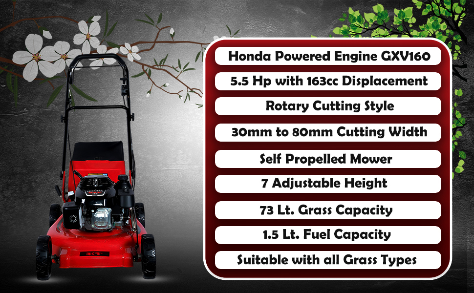 BKR® Heavy Duty Rotary Lawn Mower 21 Inches with 5.5 HP Honda GXV 160 Engine – Self-Propelled Petrol Mower | 73L Grass Tank | 30-80mm Cutting Height LG0642 detail 2