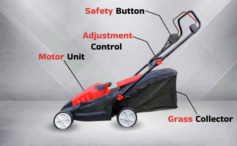 BKR® 16-Inch Electric Lawn Mower with Rotary Blade | 1600W Powerful Motor | Adjustable Cutting Height | 45L Grass Collection Box | 26-65mm Cutting Height Comes with 6 Months Manufacture Warranty| 25m extension wire free LG0862 detail 3