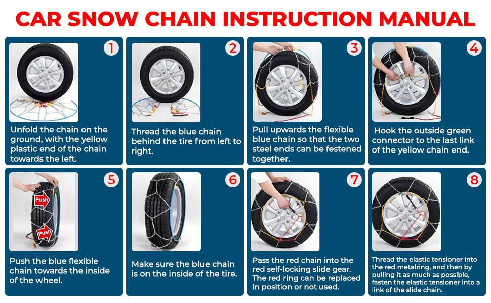BKR Snow Chain 1 pair (2pc in each pair) Carbon Steel 12mm for Altroz, Swift, Dzire, Etios, Ritz, I10, Celerio, Wagon R also for 13" 14" & 15" Tyres- FREE 2 bungee ropes with 1 pair of gloves for extra grip! CA0076/KN60 detail 3