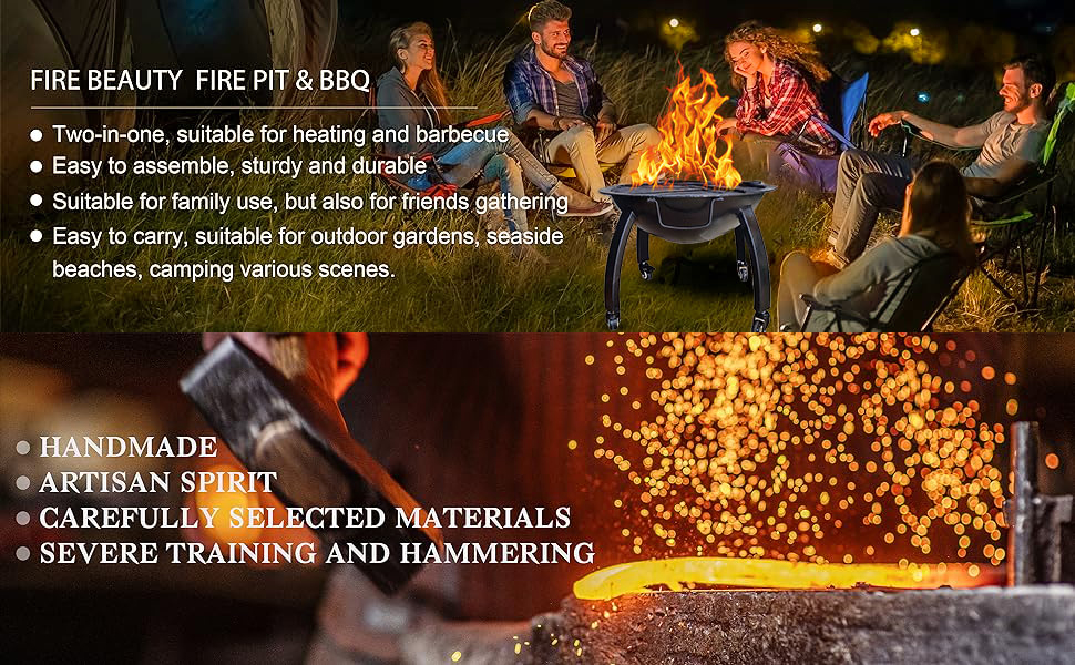 BKR® Premium Quality Round Firepit with Skewers for Barbecuing Outdoor 58 x 58 x 33 cm, 18.5kg weight without Wheel High- Temperature Powder Coated and Rust Free Material with 5years Warranty| HM0634 detail 2