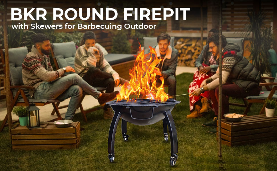 BKR® Premium Quality Round Firepit with Skewers for Barbecuing Outdoor 58 x 58 x 33 cm, 18.5kg weight without Wheel High- Temperature Powder Coated and Rust Free Material with 5years Warranty| HM0634 detail 1