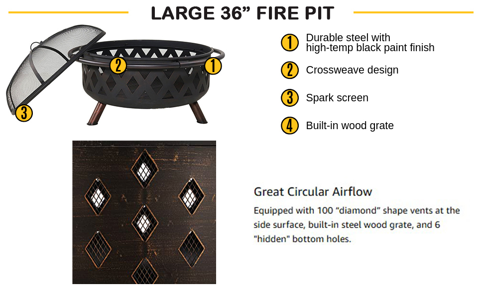 BKR® Premium Quality Round Metal Firepit + barbeque grill for Outdoor Ambiance, Rust free and Durable | 95 x 95 x70 cm Size (39in), 24Kgs | with protected screen cover | High Temperature - Sand Blasted Metal with 5 years Warranty | LG0938 detail 2