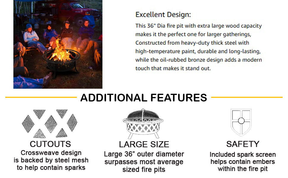 BKR® Premium Quality Round Metal Firepit + barbeque grill for Outdoor Ambiance, Rust free and Durable | 95 x 95 x70 cm Size (39in), 24Kgs | with protected screen cover | High Temperature - Sand Blasted Metal with 5 years Warranty | LG0938 detail 3