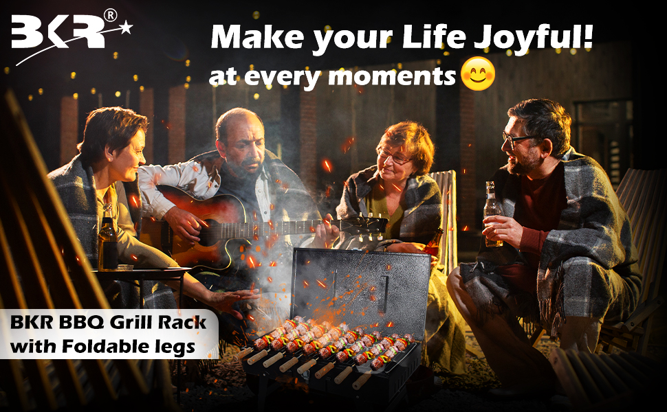 BKR® Iron Suitcase Charcoal Barbeque (BBQ) Grill with 8pcs Skewers Set for Home, Garden or Outdoor Places (Stellar Black) | High Temperature Sand Blasting Metal Finish HM0601 detail 1