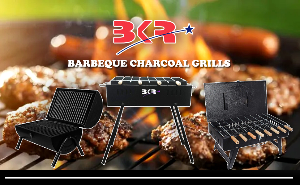 BKR® Iron Suitcase Charcoal Barbeque (BBQ) Grill with 8pcs Skewers Set for Home, Garden or Outdoor Places (Stellar Black) | High Temperature Sand Blasting Metal Finish HM0601 detail 3
