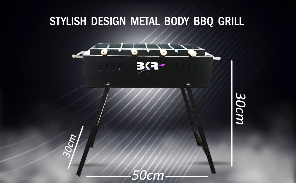 BKR® Terrace Garden Picnic Barbeque (BBQ) with 7 Skewers with Wooden Handle & 1 Metal Grill (Black) | Sand Blasting coating metal finish, Long Lasting & Durable HM0602 detail 2