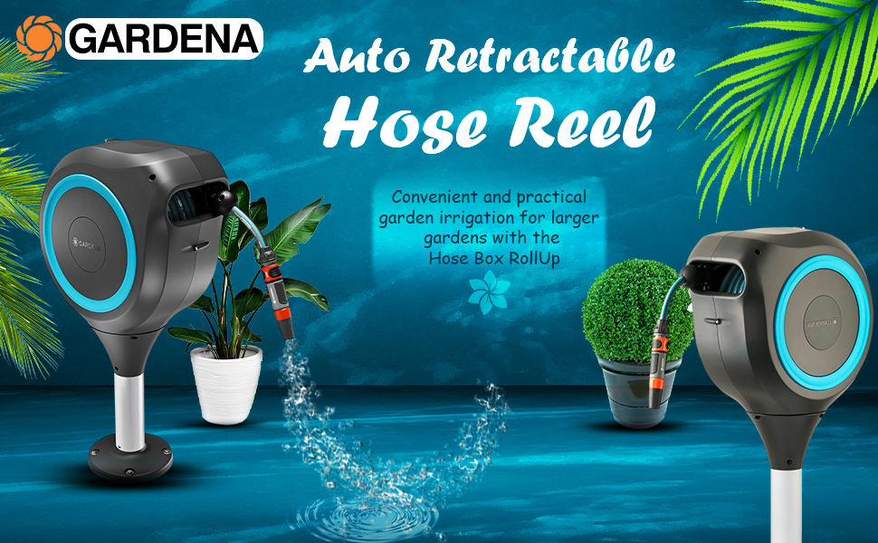 GARDENA 18615-20 Terrace Hose Box RollUp M - 20m Turquoise Hose, Automatic, 360°- LG1062 detail 1