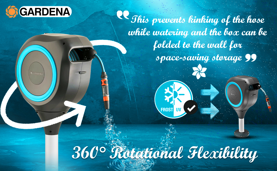 GARDENA 18615-20 Terrace Hose Box RollUp M - 20m Turquoise Hose, Automatic, 360°- LG1062 detail 3