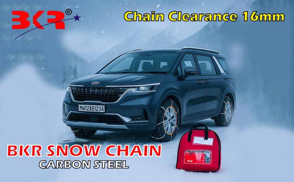 BKR Snow Chain 1 pair (2pc in each pair) Carbon Steel 16mm for XUV 700, XUV 500, Jeep meridian, Kia Carnival, Kia Sorento also for 15" - 16" Tyres- FREE 2 bungee ropes with 1 pair of gloves for extra grip! CA0155/410 detail 1