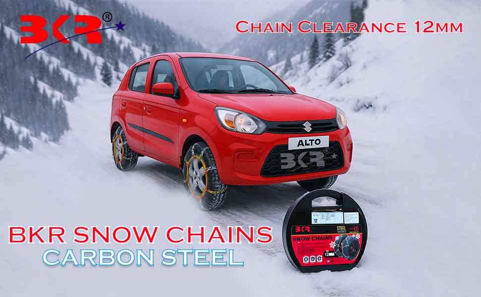 BKR Snow Chain 1 pair (2pc in each pair) Carbon Steel 12mm for Alto800, K10, Eon,  also for 12" to 13" Tyres- FREE 2 bungee ropes with 1 pair of gloves for extra grip! CA0075/KN20 detail 1