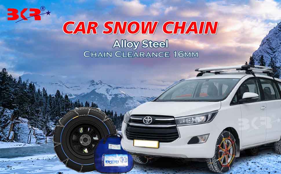 BKR Snow Chain Carbon Steel 16mm for Bolero, Sonet GTX, MG Hector, Toyota Hyryder, Invicto, Bolero Pickup, Elevate,Grand Vitara, Tempo, Accord also for 15" - 16" & 17" Tyres- FREE 2 bungee ropes with 1 pair of gloves for extra grip! CA0148/400 detail 1