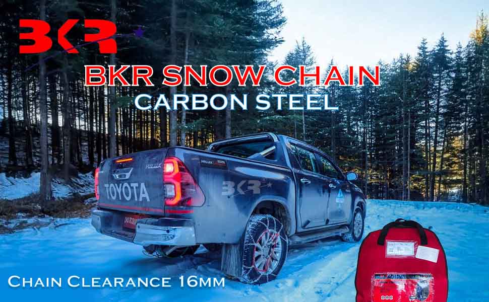 BKR Snow Chain Carbon Steel 16mm for Fortuner, Thar Roxx, Thar 2024, Scorpio N, Gurkha, Rubycon, HILUX also for 16" & 17" -18" Tyres- FREE 2 bungee ropes with 1 pair of gloves for extra grip! CA0150/490 detail 1