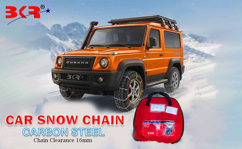 BKR Snow Chain 1 pair (2pc in each pair) Carbon Steel 16mm for Thar Old, Safari, Scorpio Old, Harrier, Volvo XC-60, Isuzu D-Max also for 15"-16" & 17"-18" Tyres- FREE 2 bungee ropes with 1pair of gloves for extra grip! CA0149/450 detail 1