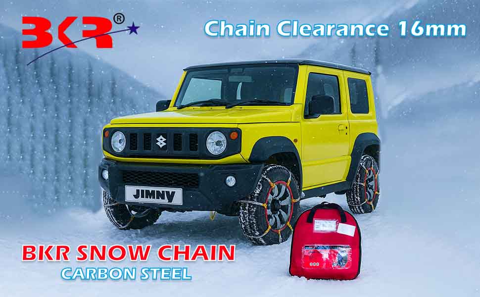 BKR Snow Chain 1 pair (2pc in each pair) For  Jimny, Innova Crysta, Kia Seltos, Ertiga, Tata Nexon etc 14", 15", 16", 17" & 18" inches of Tyre Carbon Steel 16mm- FREE 2 bungee ropes with 1 pair of gloves for extra grip! CA0154 detail 1