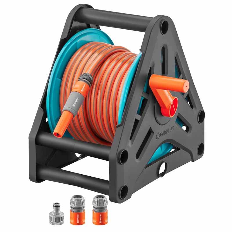 GARDENA 18980-28 Basic Hose Reel Set (20 m) with 13 mm Hose and Basic Spray Gun Set LG0995
