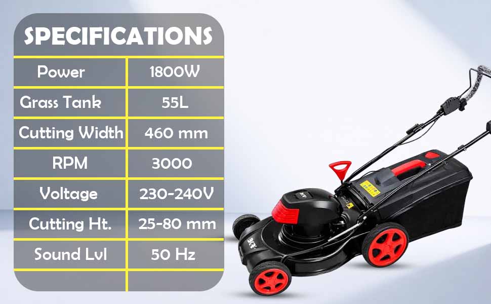 BKR® 18-Inch Electric Manual Push Lawn Mower | 1800W Powerful Motor | Adjustable Cutting Height | 55L Grass Collection Box | Lightweight & Eco-Friendly, 6 Months Manufacture Warranty - LG0692 detail 2