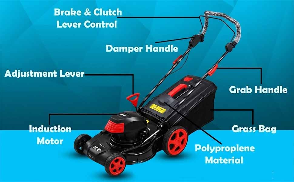 BKR® 18-Inch Electric Manual Push Lawn Mower | 1800W Powerful Motor | Adjustable Cutting Height | 55L Grass Collection Box | Lightweight & Eco-Friendly, 6 Months Manufacture Warranty - LG0692 detail 3